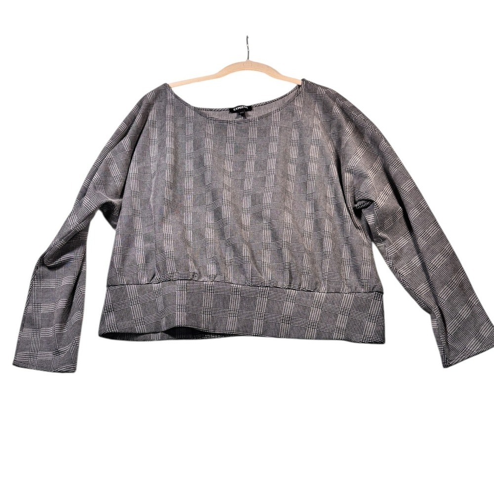 EXPRESS Womens Plaid Long Sleeve Cropped Pullover Top XL oversized fit